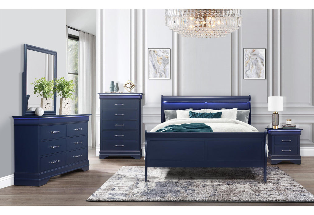CHARLIE BLUKE QUEEN BED, DRESSER, MIRROR AND 2 NIGHTSTANDS