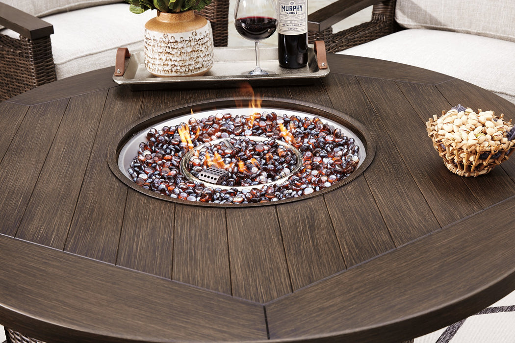 Paradise Trail Paradise Trail Fire Pit Table with 4 Nuvella Swivel Lounge Chairs