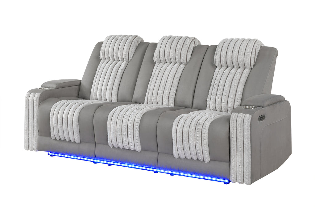 U8000 GREY PWR REC SOFA W/PHR, DDT, READING LIGHT & LED LIGHT
