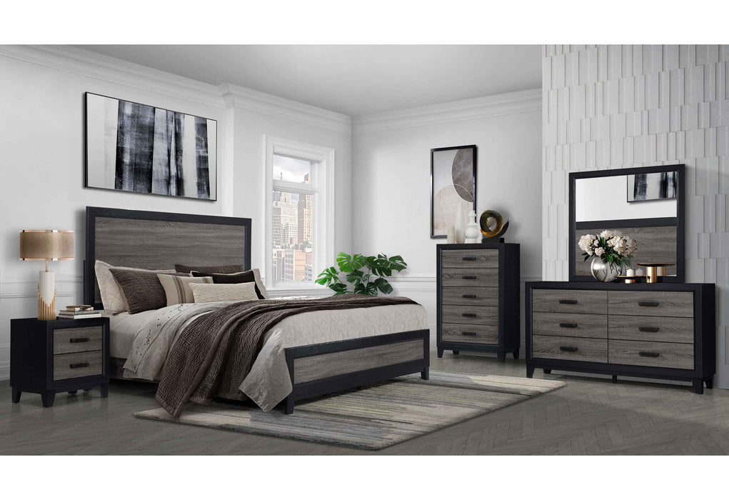 LISBON GREY/BLACK KING BED, DRESSER, MIRROR AND NIGHTSTAND