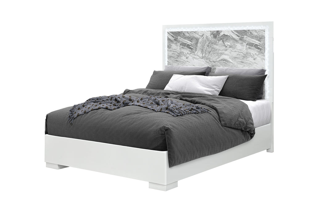 NAOMI SILVER MARBLE QUEEN BED WITH LED