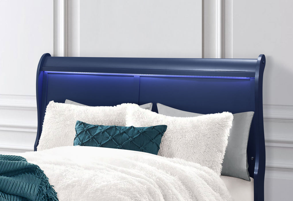 CHARLIE BLUE KING BED WITH LED, DRESSER, MIRROR, NIGHTSTAND