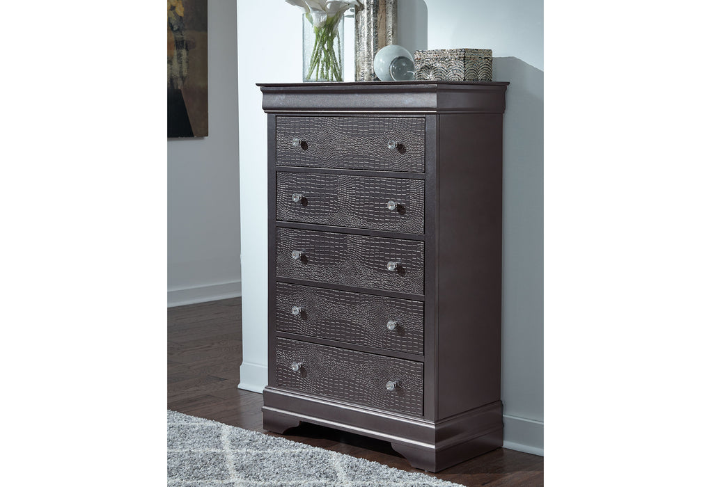 POMPEI METALLIC GREY QUEEN BED W/LED, DRESSER, MIRROR AND NIGHTSTAND