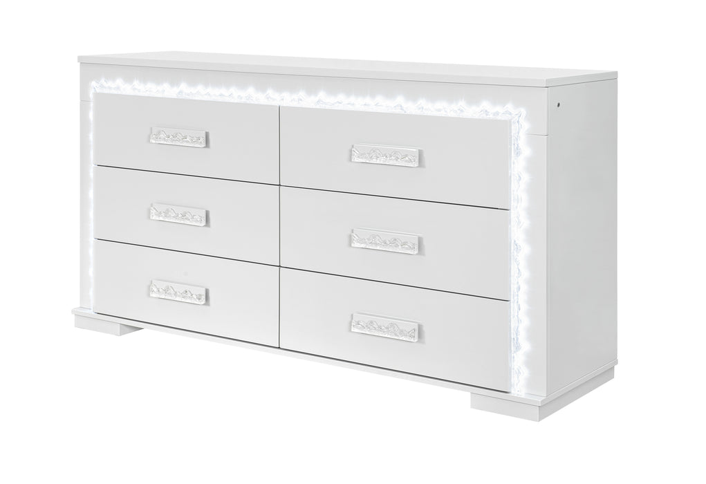 NAOMI SILVER MARBLE DRESSER WITH LED