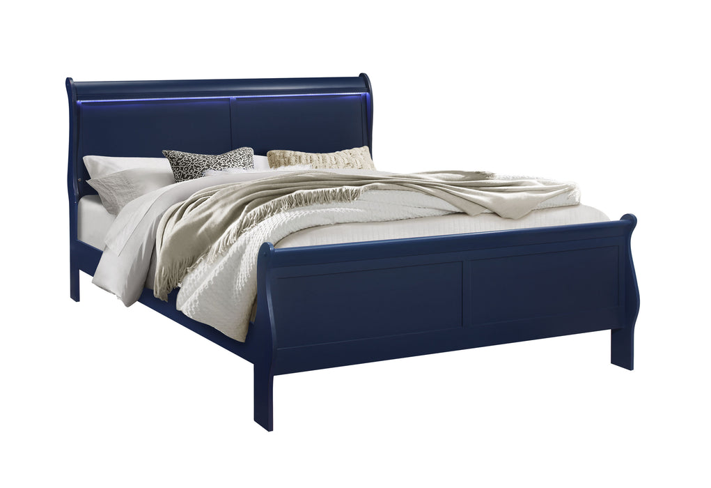 CHARLIE BLUE KING BED WITH LED, DRESSER, MIRROR, NIGHTSTAND