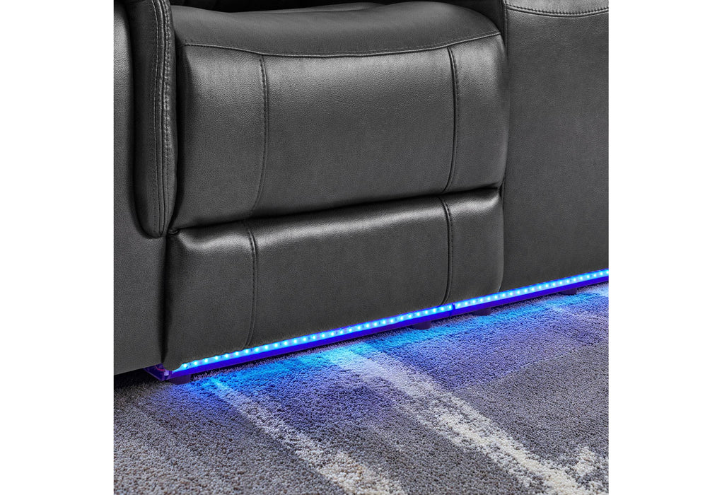 U8879 CHARCOAL PWR REC SOFA/PWR CON REC LOVESEAT/PWR REC W/LED & GL SS