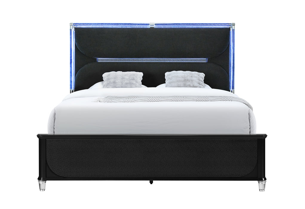 LANDO BLACK QUEEN BED WITH CONTINUOUS LED