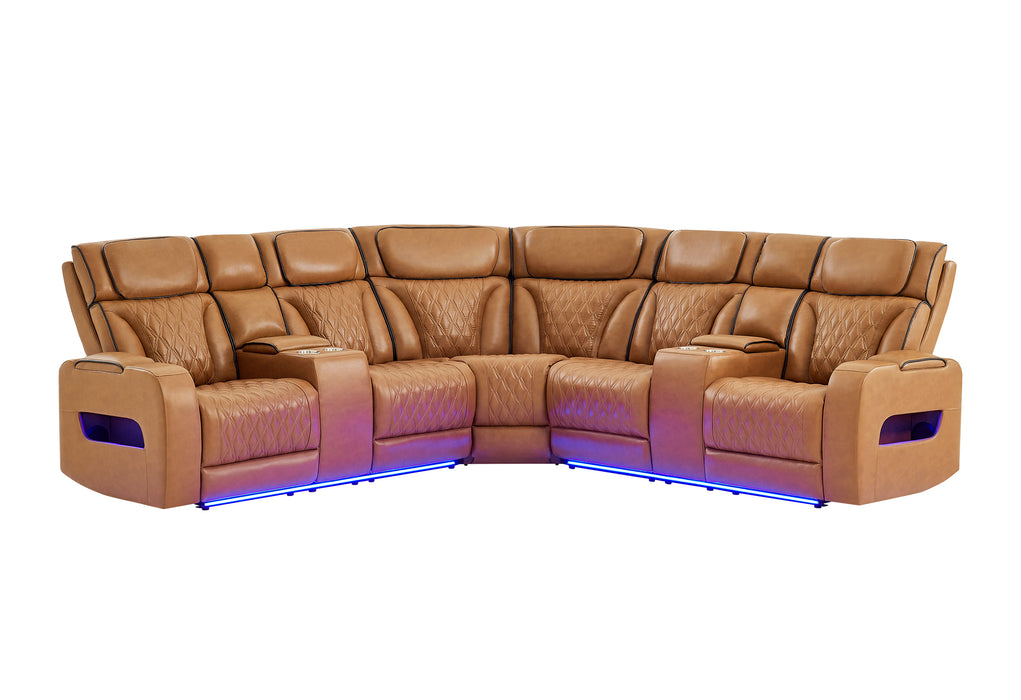 U8611 CAMEL SECTIONAL WITH POWER HEADREST, CONTINUOUS LED AND SPEAKER